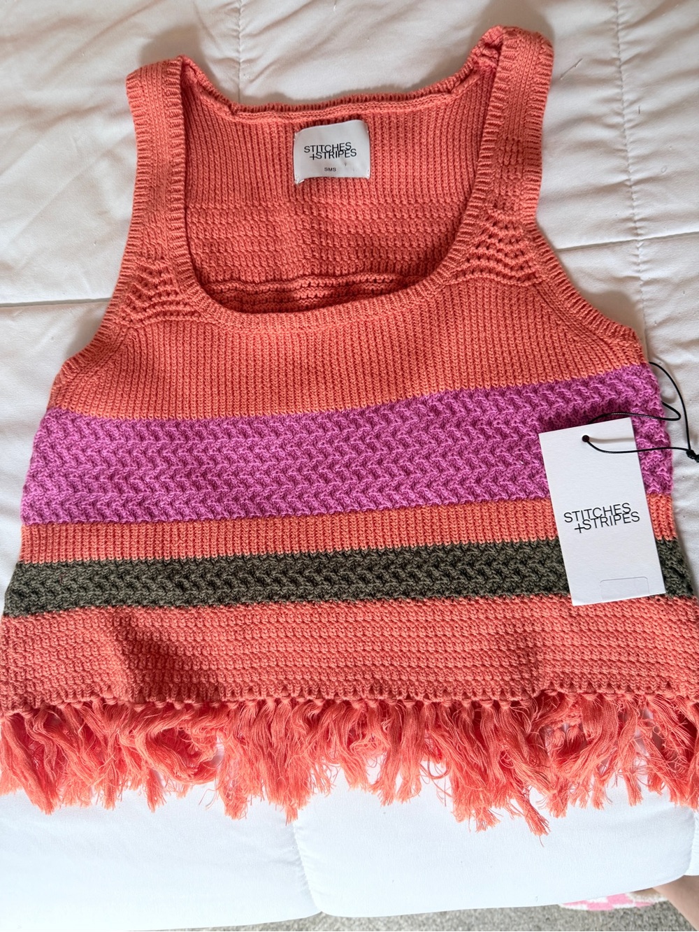 NWT Stitches + Stripe Knit Tank with Pink & Olive Stripes